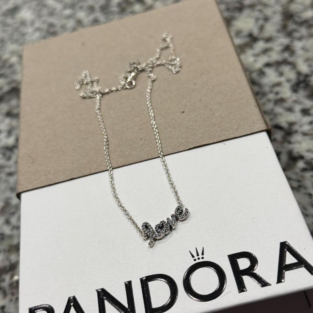 Pandora Sterling Silver Pavé Script "Love" Collier Necklace (393076C01-45)